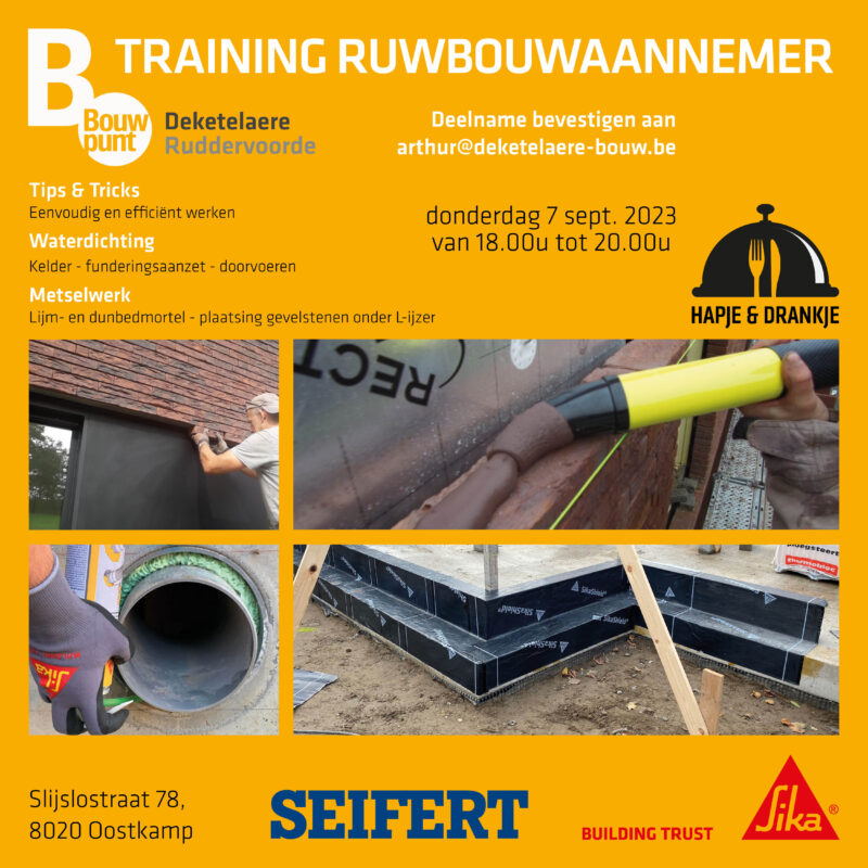 Uitnodiging Ruwbouwtraining Bouw Punt Deketelaere 7 september 2023 social media